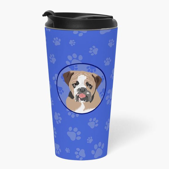 English Bulldog Tricolor #4 Stainless Steel 16 oz Tumbler, Blue - Picture 2 of 4